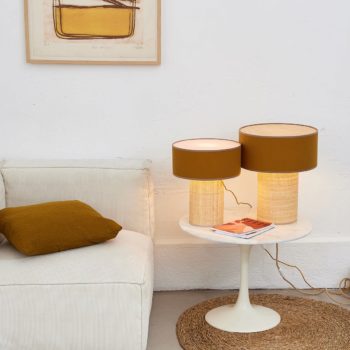 Lampe de table bronze rabane Haute Diffuseur beige