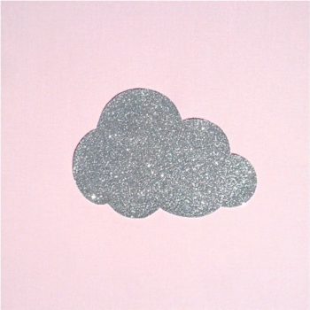 Applique coton rose pâle nuage argent pailleté